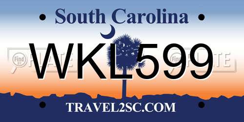 WKL599 South Carolina License Plate