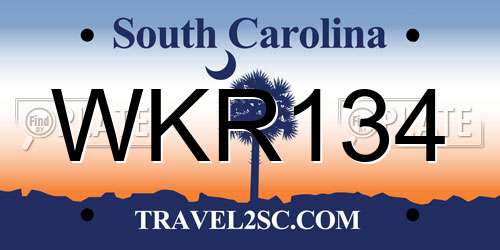 WKR134 South Carolina License Plate