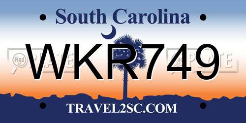 WKR749 South Carolina License Plate