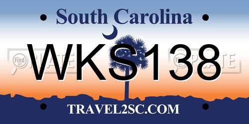 WKS138 South Carolina License Plate