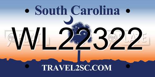 WL22322 South Carolina License Plate