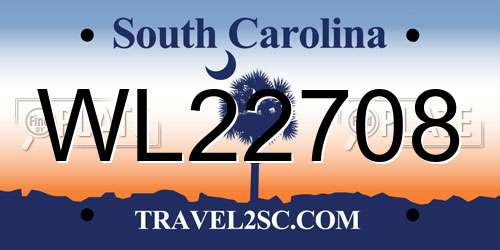 WL22708 South Carolina License Plate