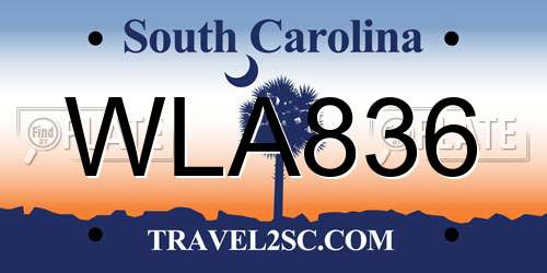WLA836 South Carolina License Plate