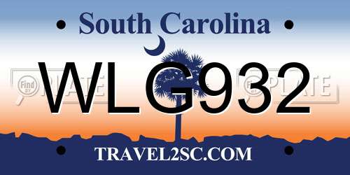 WLG932 South Carolina License Plate