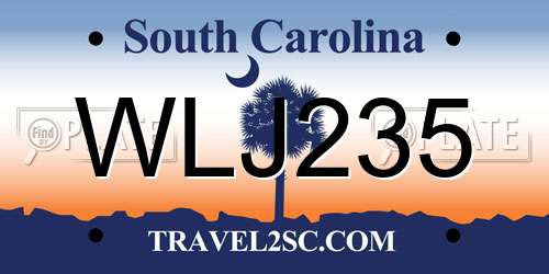 WLJ235 South Carolina License Plate