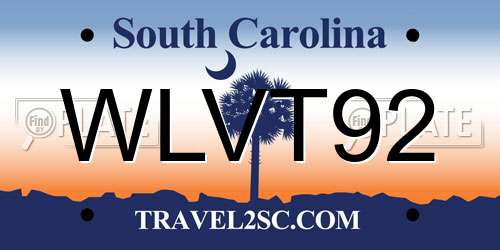 WLVT92 South Carolina License Plate