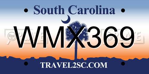 WMX369 South Carolina License Plate
