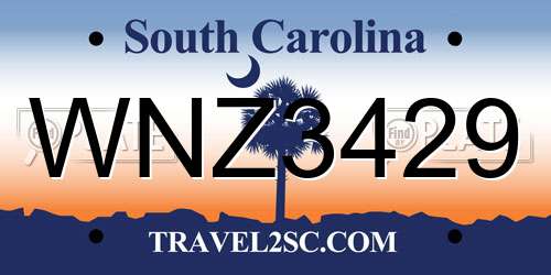 WNZ3429 South Carolina License Plate