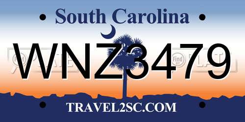 WNZ3479 South Carolina License Plate
