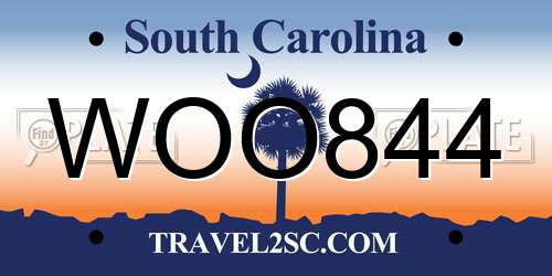 WOO844 South Carolina License Plate