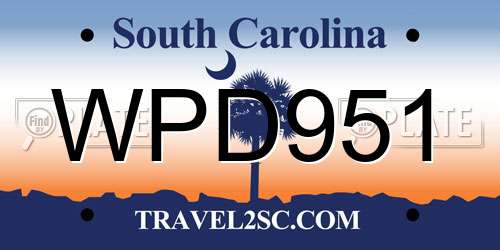 WPD951 South Carolina License Plate