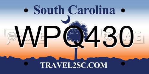WPQ430 South Carolina License Plate