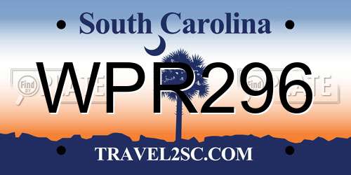 WPR296 South Carolina License Plate