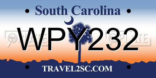 WPY232 South Carolina License Plate