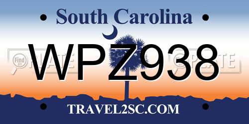 WPZ938 South Carolina License Plate