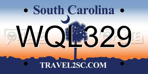 WQL329 South Carolina License Plate