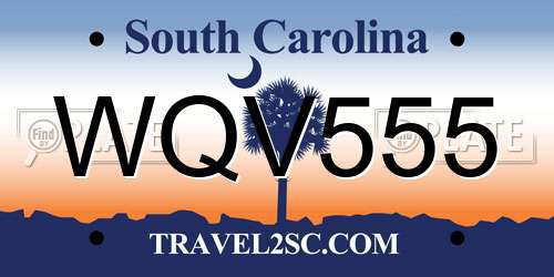 WQV555 South Carolina License Plate