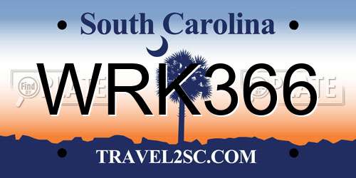 WRK366 South Carolina License Plate