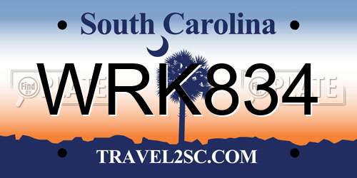 WRK834 South Carolina License Plate