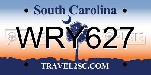 WRY627 South Carolina License Plate