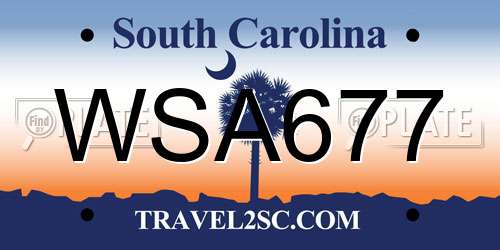 WSA677 South Carolina License Plate