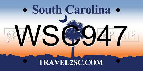 WSC947 South Carolina License Plate