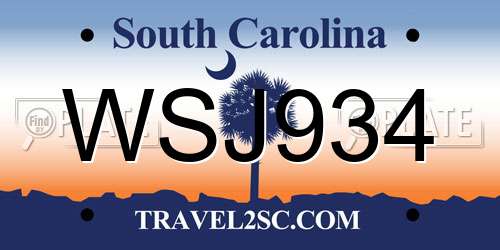 WSJ934 South Carolina License Plate