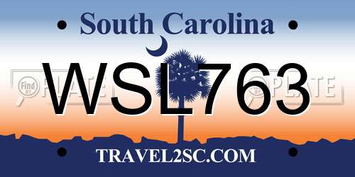 WSL763 South Carolina License Plate