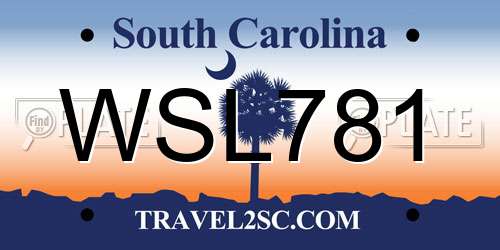 WSL781 South Carolina License Plate