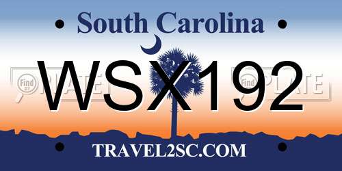 WSX192 South Carolina License Plate