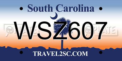 WSZ607 South Carolina License Plate