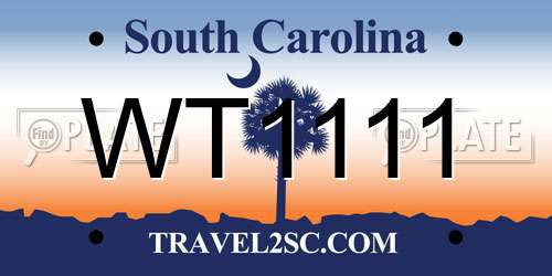 WT1111 South Carolina License Plate