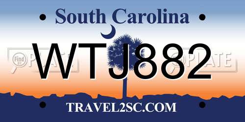 WTJ882 South Carolina License Plate
