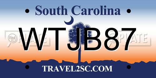 WTJB87 South Carolina License Plate