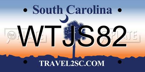 WTJS82 South Carolina License Plate