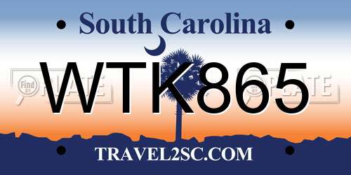 WTK865 South Carolina License Plate