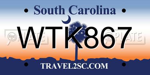 WTK867 South Carolina License Plate