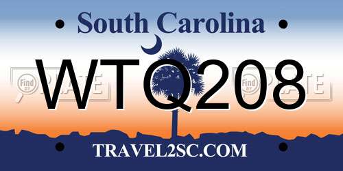 WTQ208 South Carolina License Plate