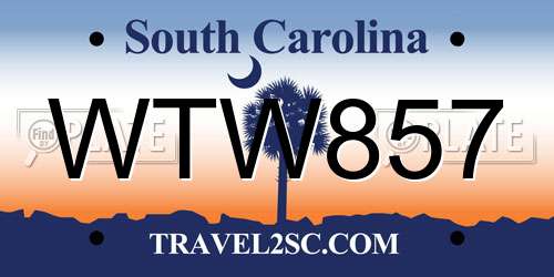 WTW857 South Carolina License Plate