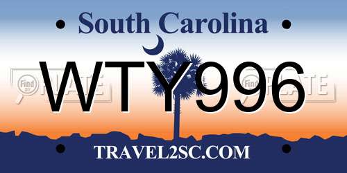 WTY996 South Carolina License Plate