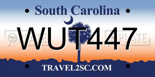WUT447 South Carolina License Plate