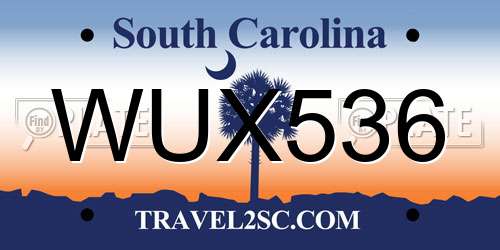 WUX536 South Carolina License Plate