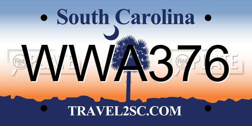 WWA376 South Carolina License Plate