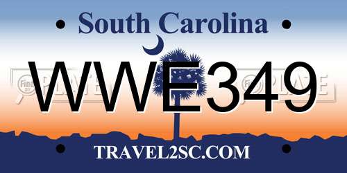 WWE349 South Carolina License Plate