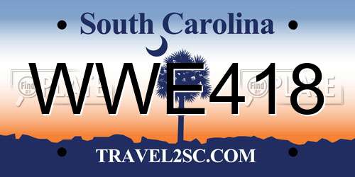 WWE418 South Carolina License Plate