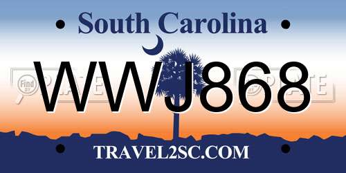 WWJ868 South Carolina License Plate