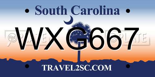 WXG667 South Carolina License Plate
