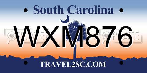 WXM876 South Carolina License Plate