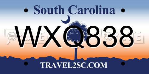 WXQ838 South Carolina License Plate