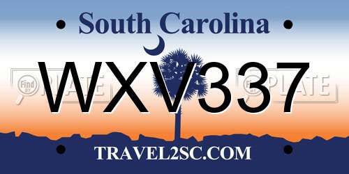 WXV337 South Carolina License Plate